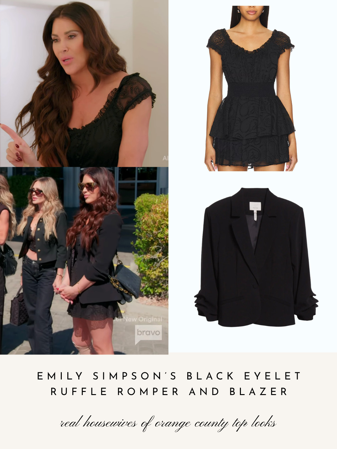 Emily Simpson's Black Eyelet Romper and Blazer 

 
