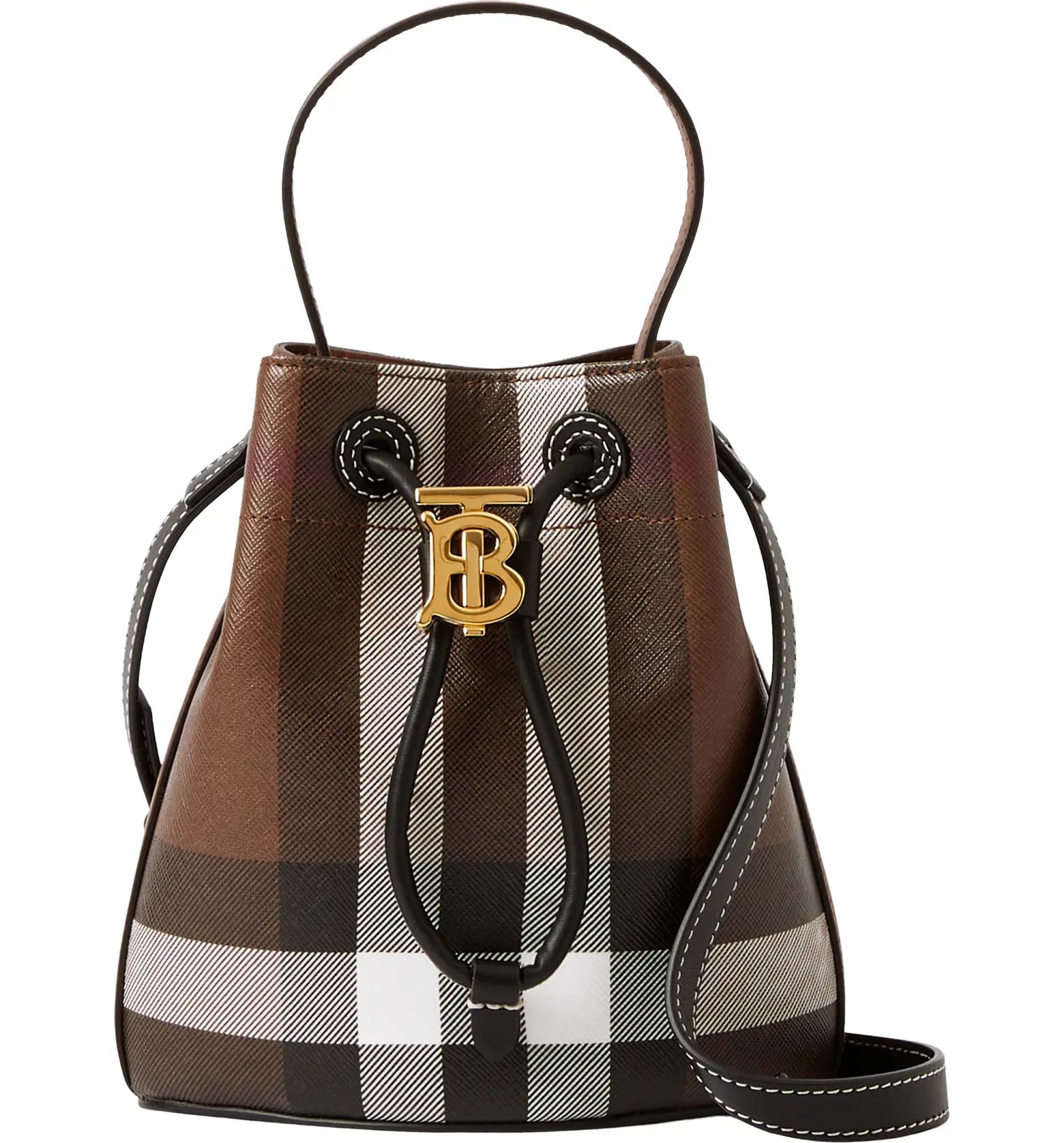 Burberry Mini Check Coated Canvas & Leather Bucket Bag | Nordstrom | Nordstrom