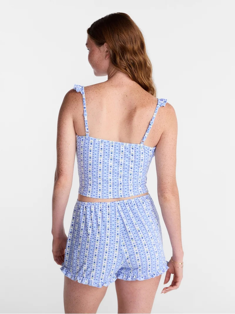 No Boundaries Ruffle Tank Top and Shorts Sleep Set, 2-Piece, Women's XS-XXL | Walmart (US)