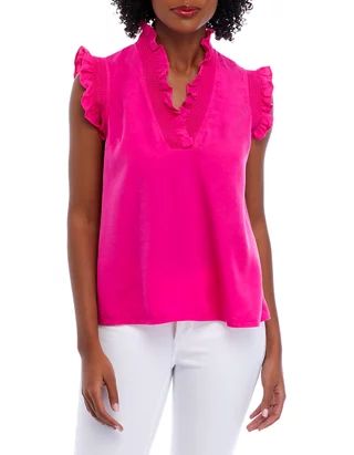 Women's Smocked Ruffle Neck Top | Belk