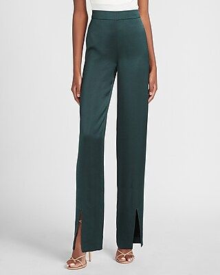 High Waisted Satin Slit Front Straight Pant | Express