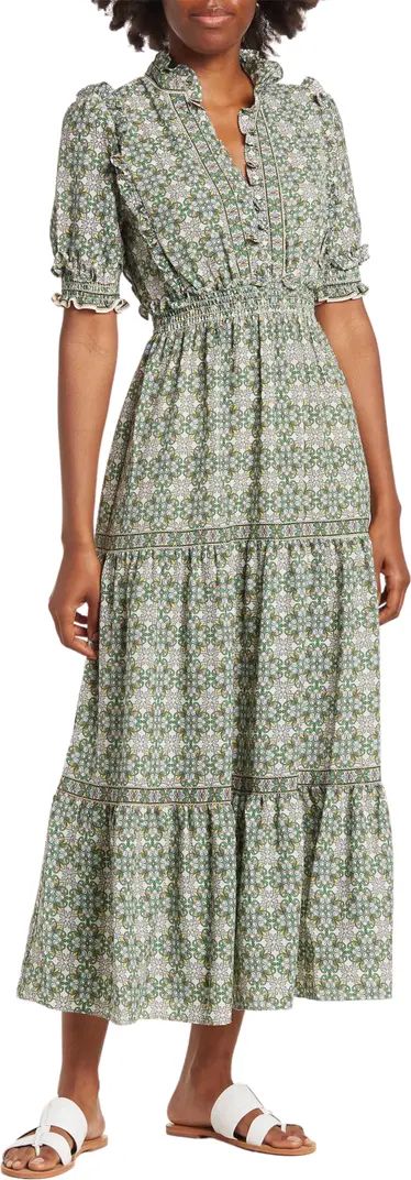 MAX STUDIO Ruffle Collar Print Tiered Maxi Dress | Nordstrom Rack