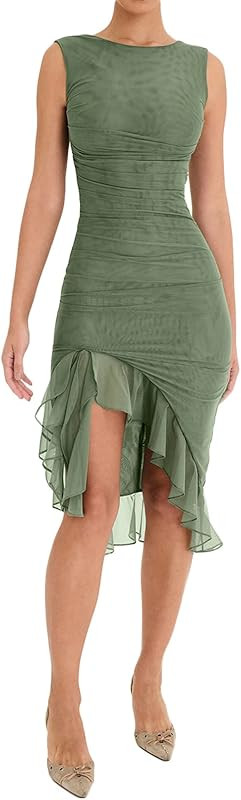 Chloefairy Women's Summer Midi Bodycon Sleeveless Backless Ruffle Hem Mermaid Cocktail Elegant Ta... | Amazon (US)