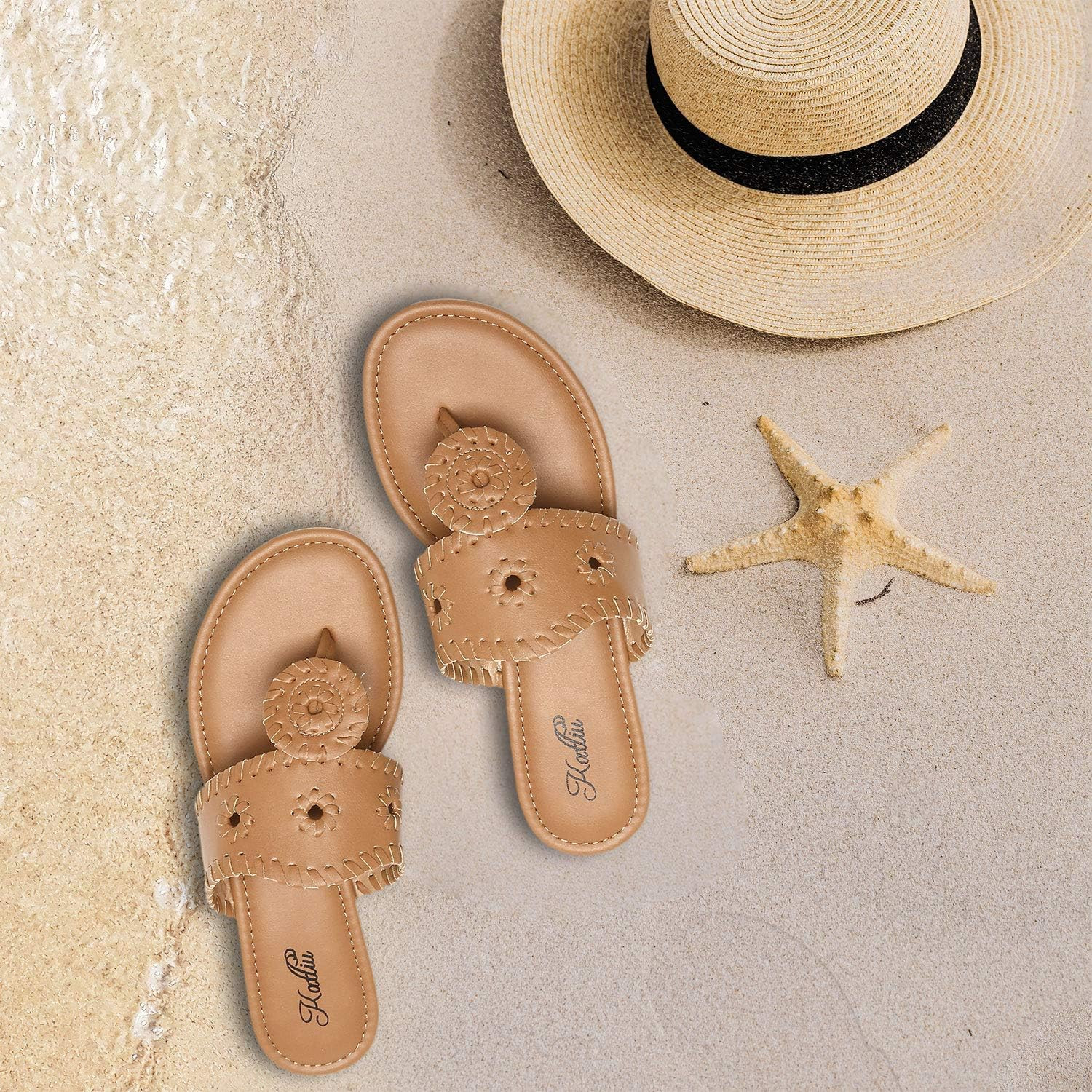 Katliu Women's Flat Sandals Flip Flop Sandals Dressy Thong Sandals | Amazon (US)