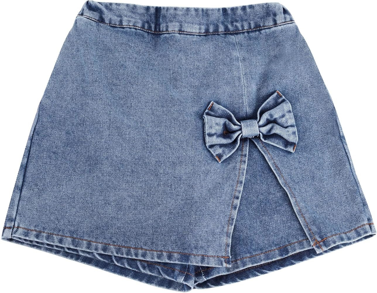 Girls Denim Skirt Toddler Girls Jean Skorts for Little Kid Jean Shorts with Cute Bow Size 3T-9Y | Amazon (US)