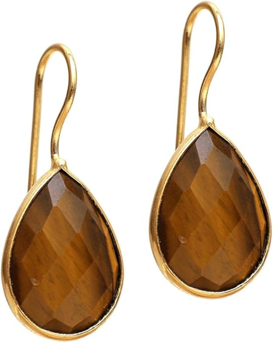 Gempires Pear Shaped Teardrop Crystal Earrings, Bezel Earring, Natural Gemstone Dangle Drop Earri... | Amazon (US)