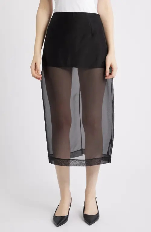 FRAME Silk Organza Pencil Skirt in Black at Nordstrom, Size 6 | Nordstrom
