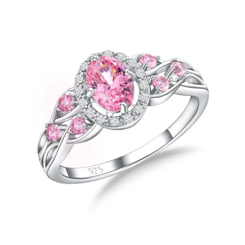 Created Pink Sapphire Engagement Rings for Women Silver Celtic Knot Ring | Amazon (US)