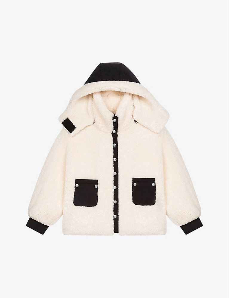 MAJE Gynile contrasting-trims hooded faux-shearling jacket | Selfridges