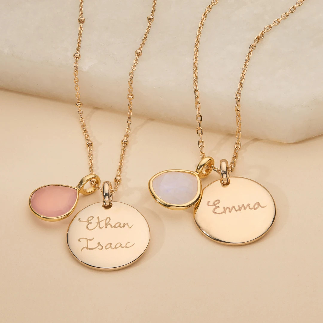 Personalized Gemstone and Disc Necklace, Merci Maman Gift for New Mom, Best Friend or Wife for Bi... | Etsy (UK)