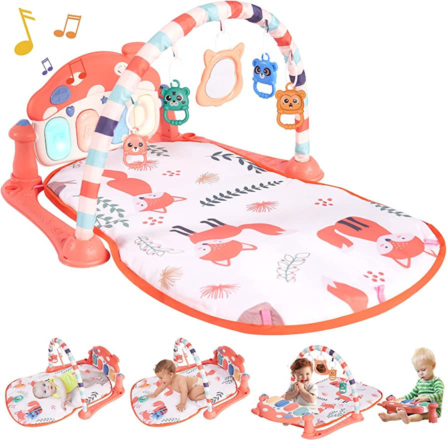 Piano Play Gym Music Tummy Time Padded Mat with 5 Sensory Toys, Baby Play Gym for Newborn Infant ... | Amazon (US)