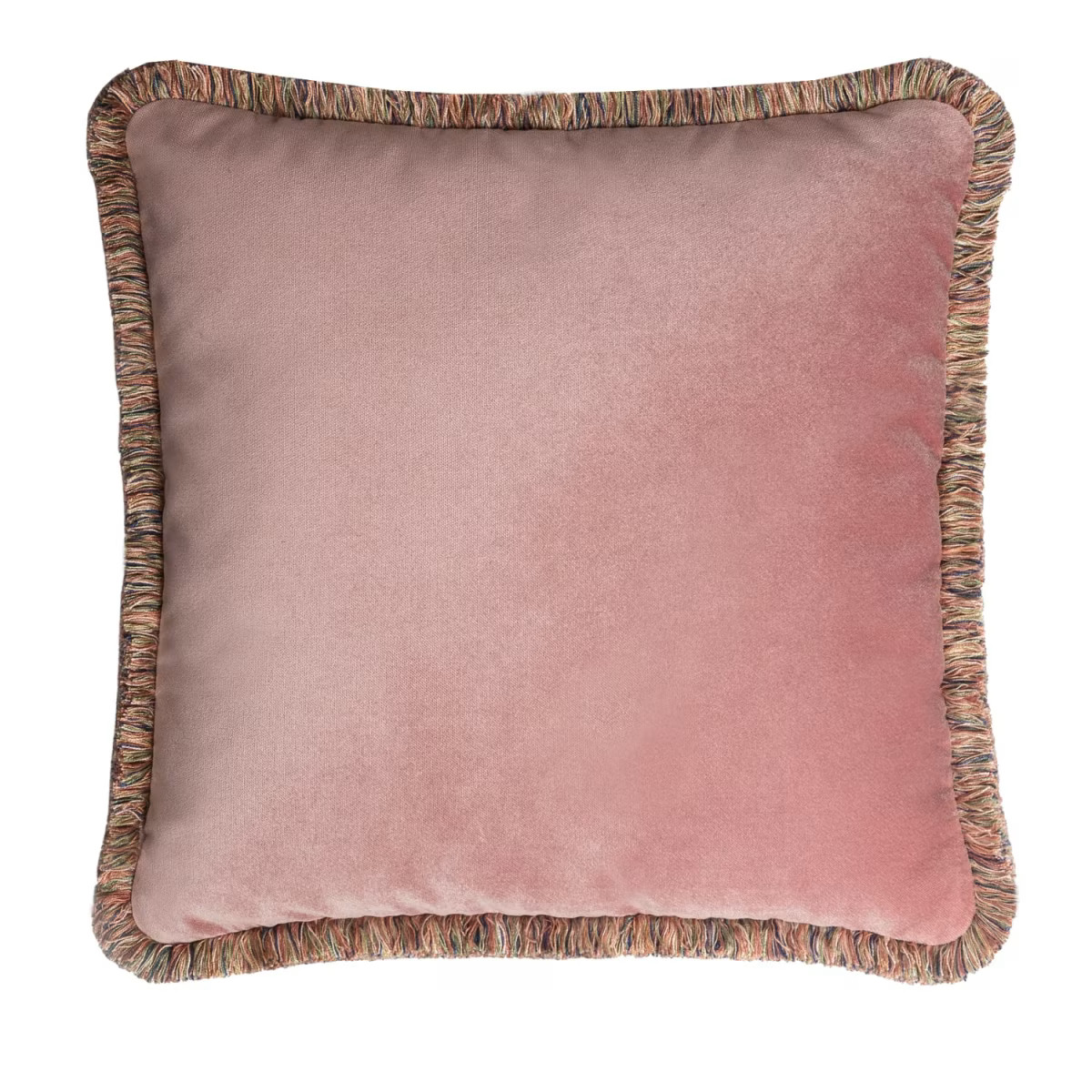 Happy Pillow Velvet Pink With Pink Multicolour Fringes | Wolf & Badger