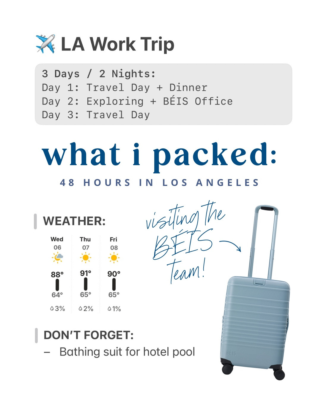 Heading out to LA for a quick visit with one of my favorite travel brands! ✈️🩵 Here’s everything I packed for the trip. #travel #carryononly 

#LTKTravel #LTKItBag