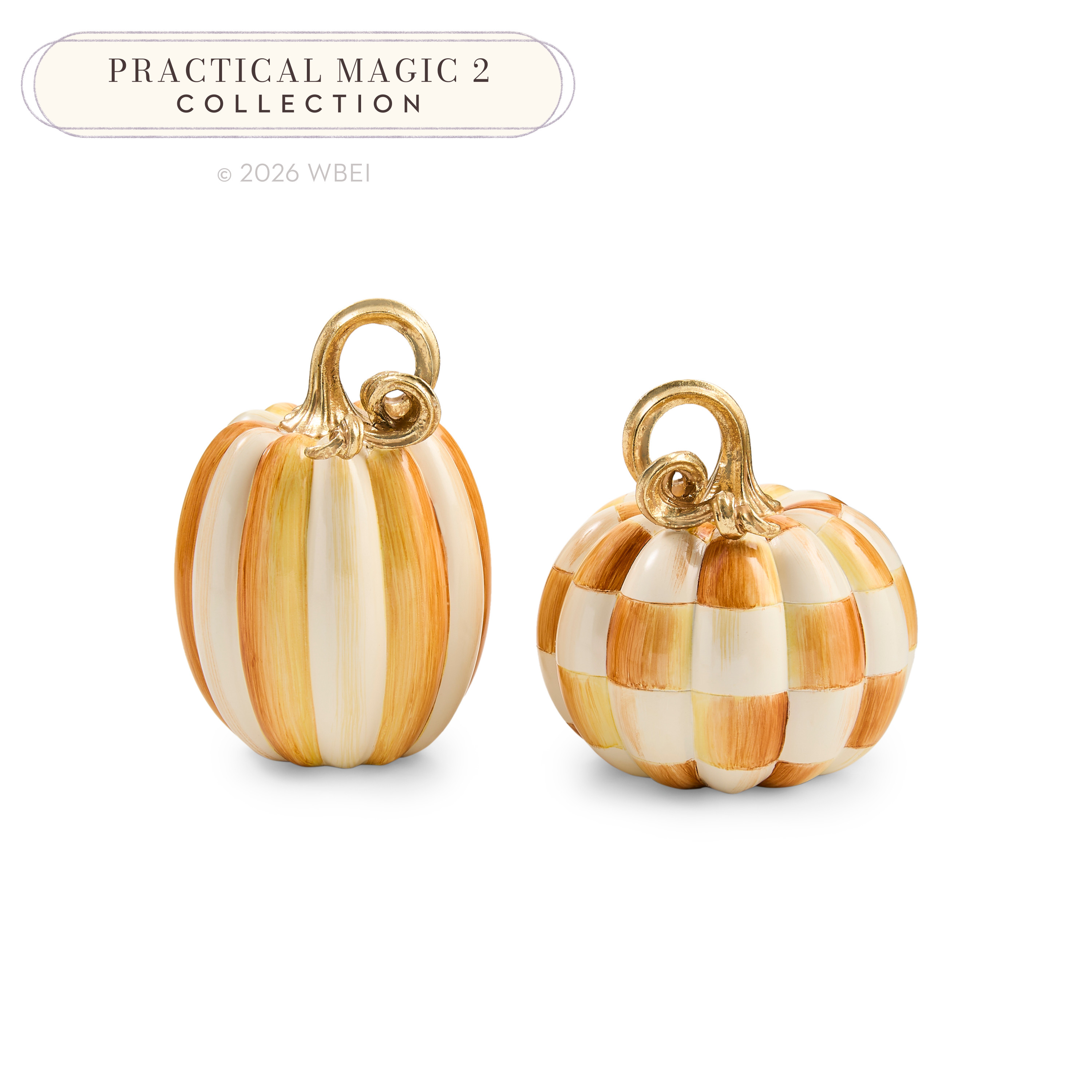 MacKenzie-Childs Amber Check and Stripe Petite Pumpkins, Figurine | MacKenzie-Childs