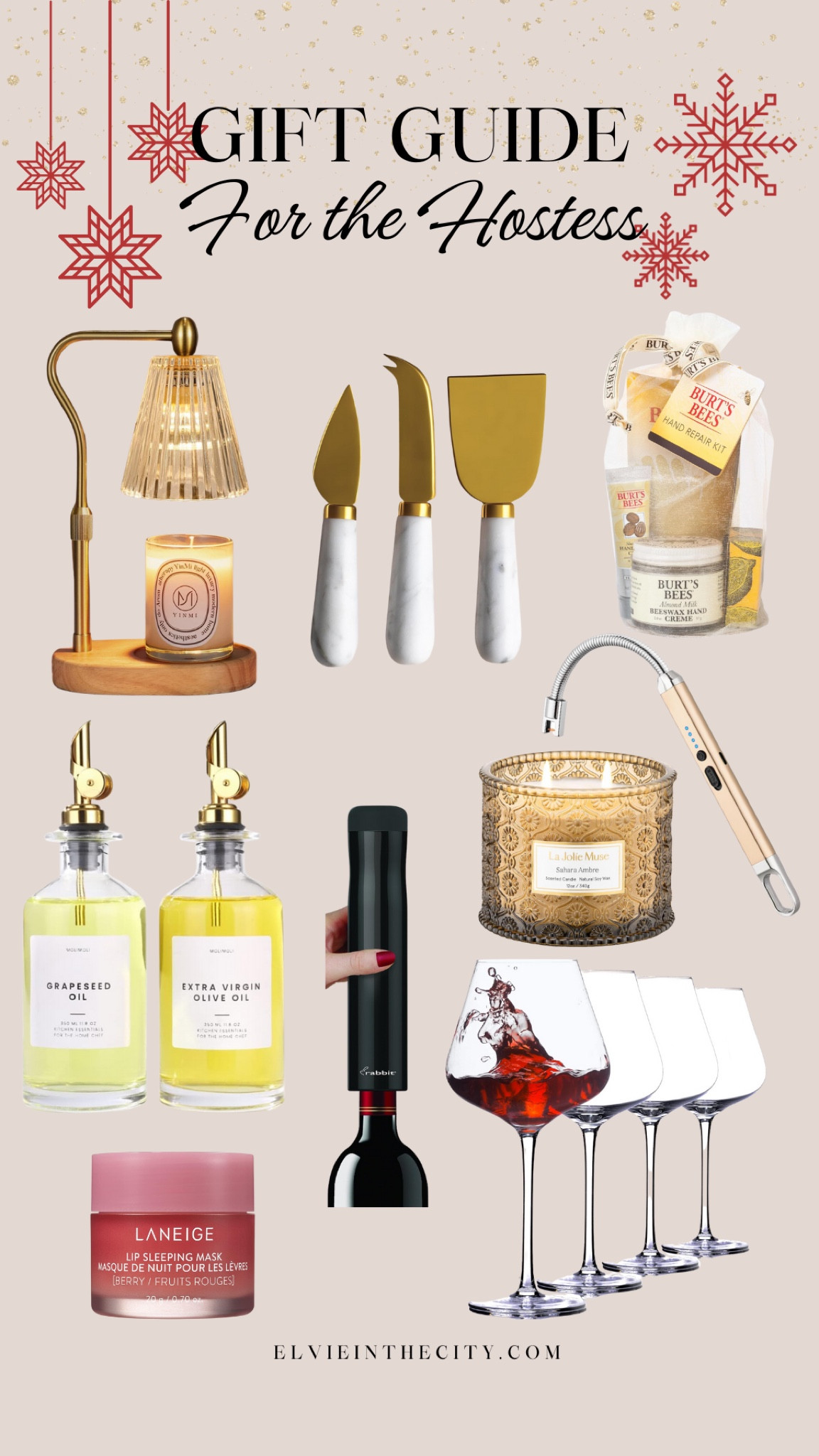 These gifts are perfect for the hostess and include a candle warmer, cheese knife set, a Burt’s Bee gift set, oil dispensers, a wine opener, candle, candle lighter, Laneige lip mask, and wine glasses.

Gifts for her, gifts for mom, Christmas gift ideas

#LTKHoliday #LTKFindsUnder50 #LTKGiftGuide