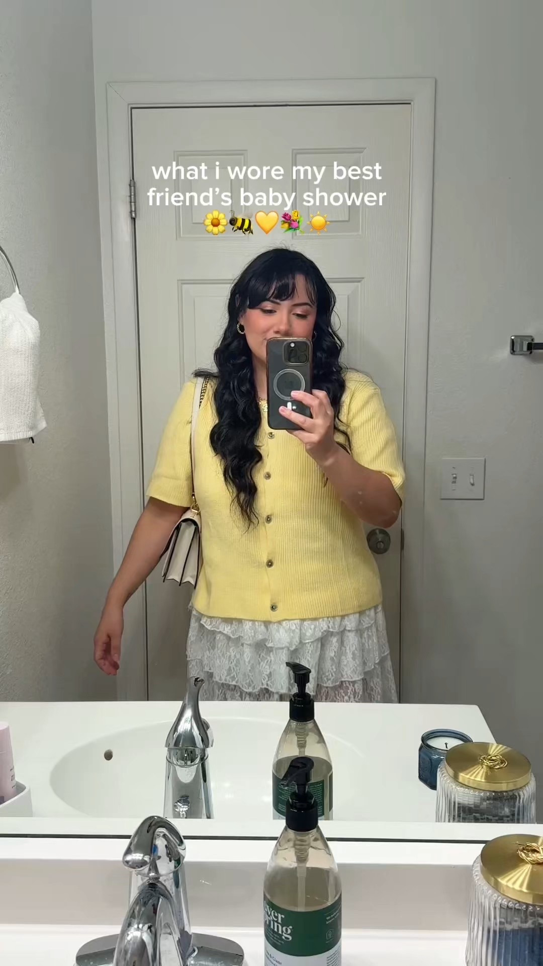what i wore to my best friends baby shower. it was bee themed and so much fun! 🐝 this butter yellow cardigan is a staple for spring time #ootd #outfitinspo #midsizestyle #springoutfit #babyshoweroutfit

#LTKgrwm #LTKMidsize #LTKootd