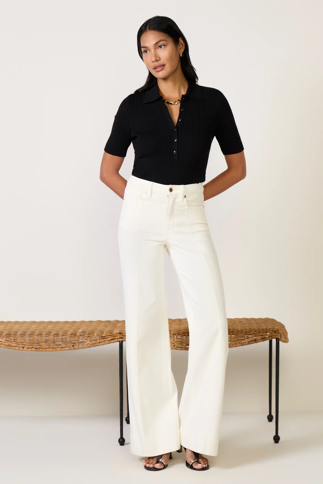 GOOD AMERICAN Women's Waist Palazzo Jeans, Size 6, White | Evereve