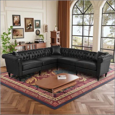 Sectional Sofa Couch For Living Room, L Shaped Reversible Modern Chesterfield Sofa With Rolled Arms And Nailhead, 5 Seat Tufted Couch For Small Or Spa | Wayfair North America