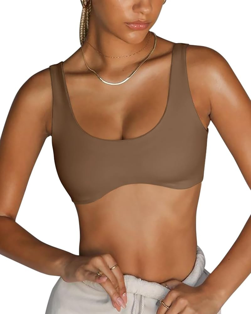 LASLULU Sexy Sports Bras for Women Scoop Neck Sleeveless Padded Bra Workout Yoga Bra Crop Top | Amazon (US)