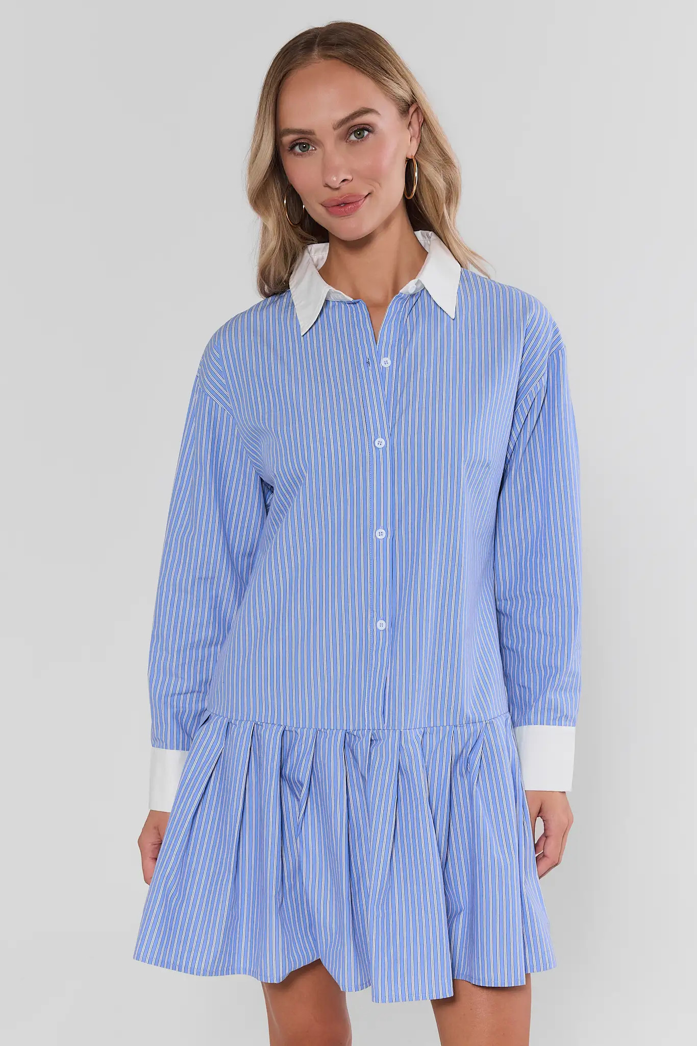 Hannah Blue Striped Collared Short Dress | Avara