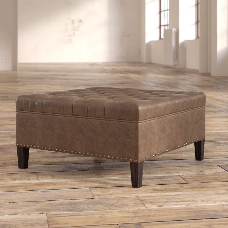 Briance 35.5'' Wide Faux Leather Tufted Square Cocktail Ottoman | Wayfair North America