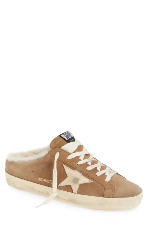 Golden Goose Super-Star Sabot Genuine Shearling Lined Mule Sneaker in Camel/Gold at Nordstrom, Size 10Us | Nordstrom