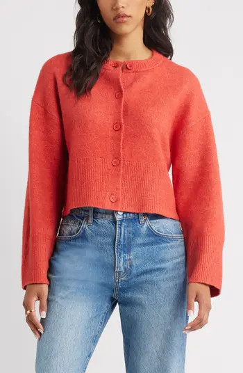 Open Edit Cozy Crop Cardigan in Black at Nordstrom, Size X-Large | Nordstrom