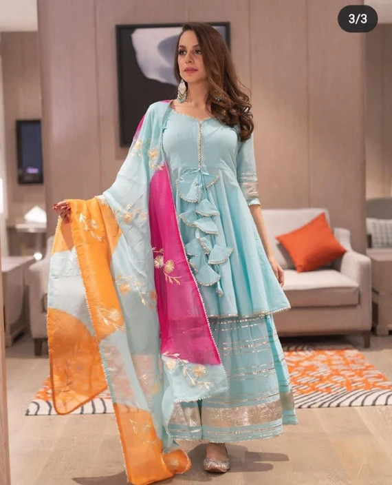 Rayon Gota work Kurti Sharara and Dupatta set for women &Girls||Palazzo kurti set||Kurti Sharara ... | Etsy (US)