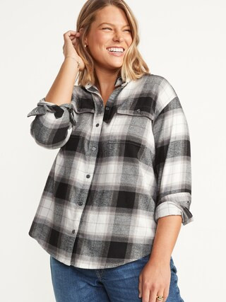 Oversized Plaid Flannel Boyfriend Tunic Shirt for Women | Old Navy (US)