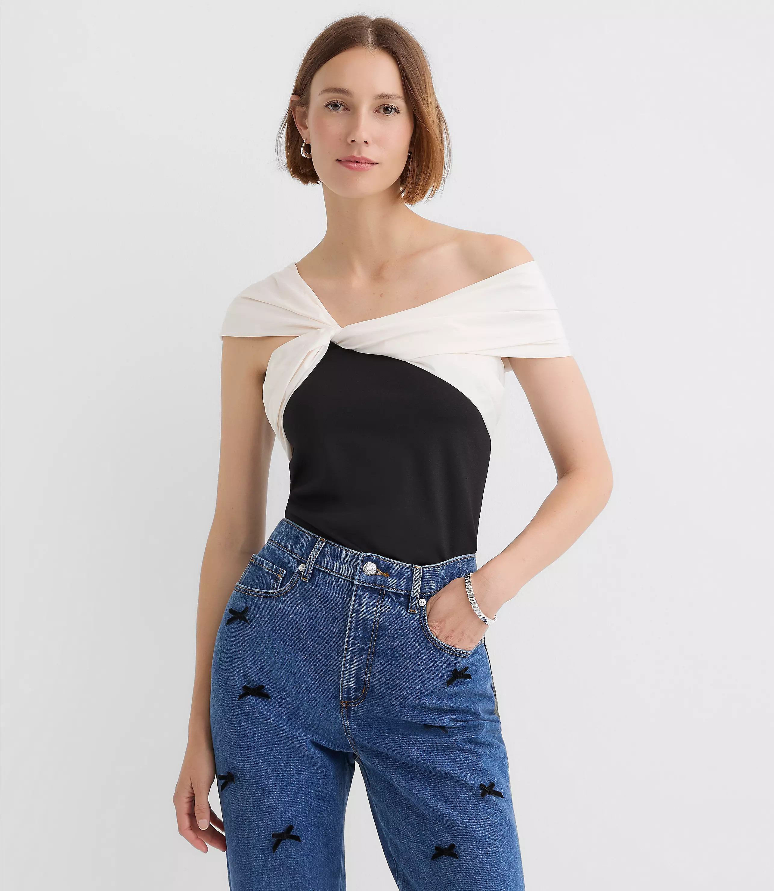 Taffeta Ponte Off The Shoulder Top | LOFT