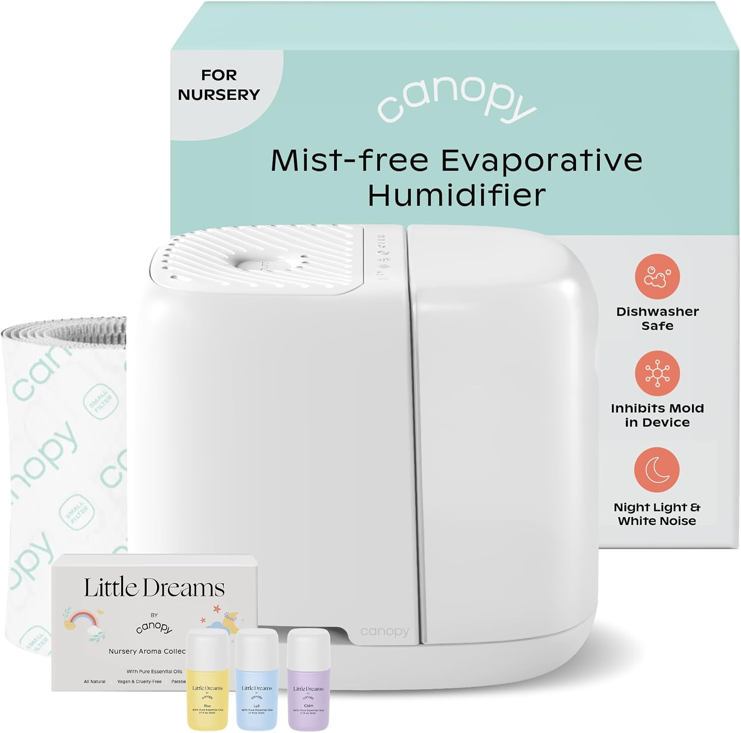 Canopy Nursery Humidifier 2.0, White, 2.5L, 36 Hr, Sleep Light & Aroma Kit | Amazon (US)