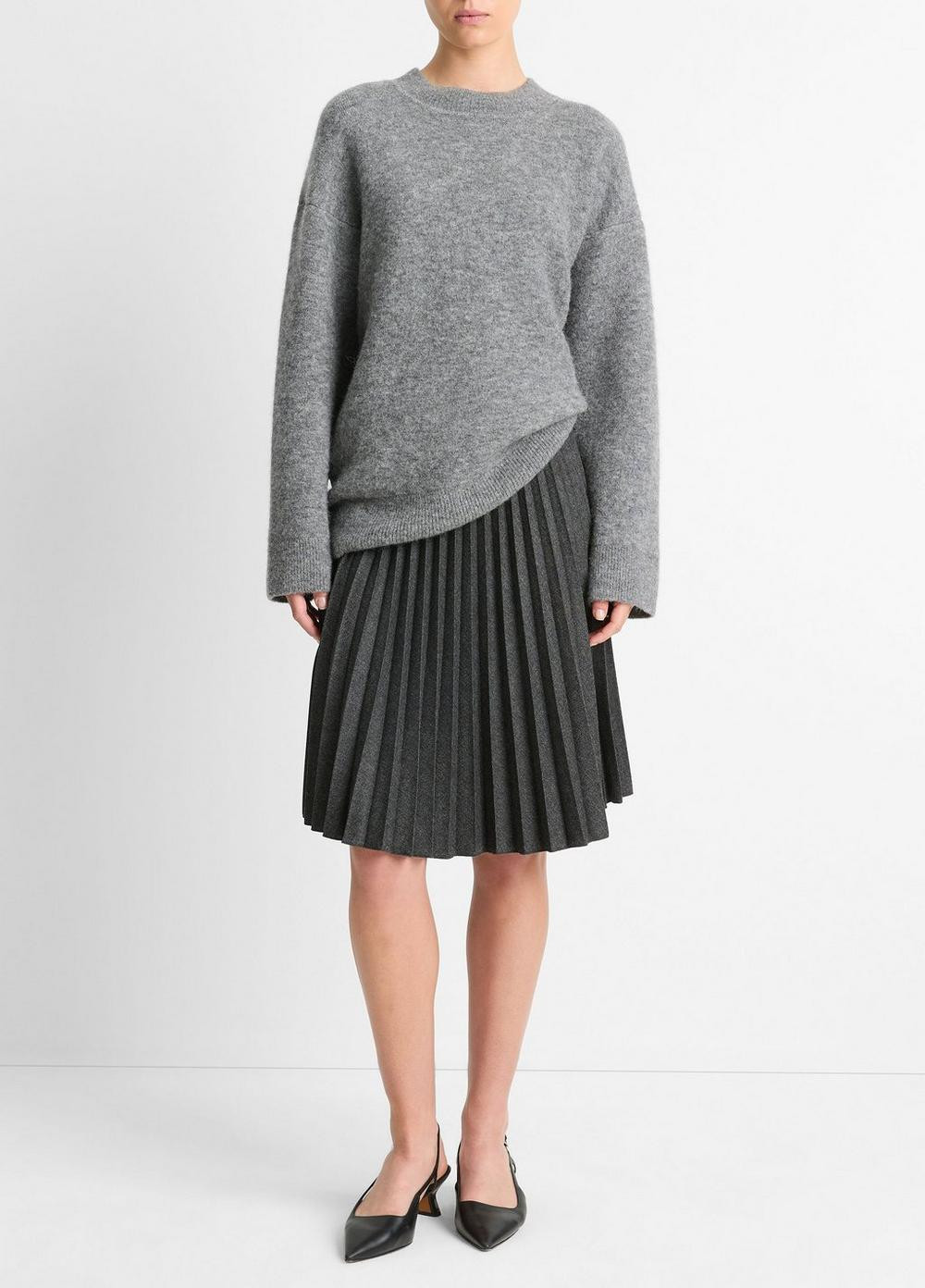 Women's Pleated Italian Herringbone Wool-Blend Skirt, Charcoal, Size 0 Vince | Vince LLC