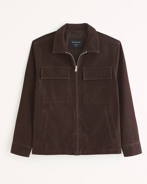 Vegan Sueded Leather Zip Shirt Jacket | Abercrombie & Fitch (US)