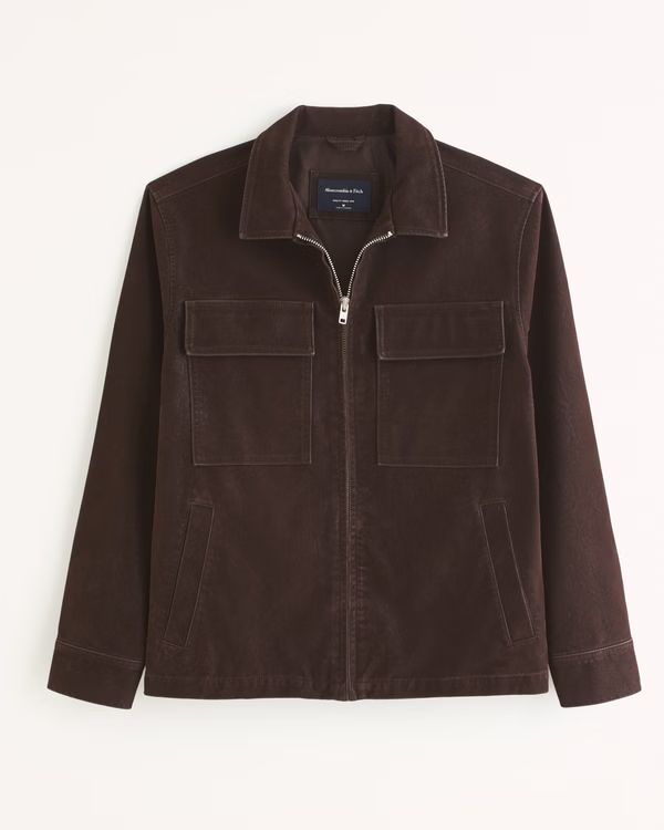 Vegan Sueded Leather Zip Shirt Jacket | Abercrombie & Fitch (US)