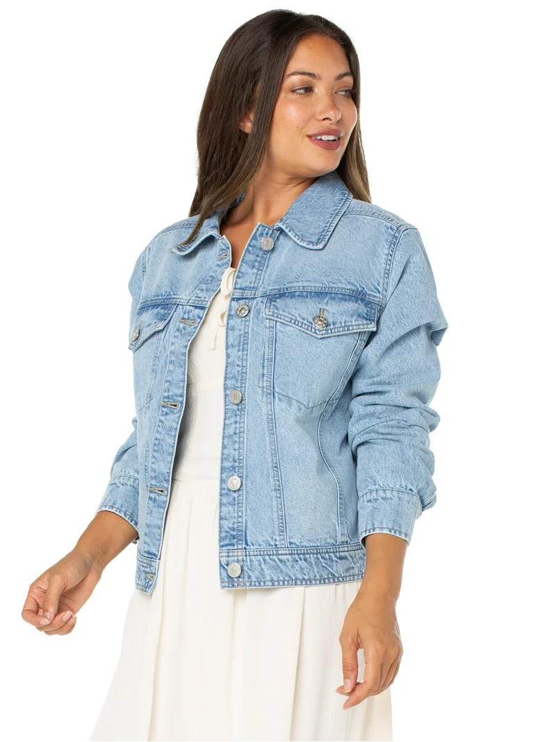 Celebrity Pink Women's Oversized Boyfriend Denim Jacket, Sizes XS-XXXL | Walmart (US)