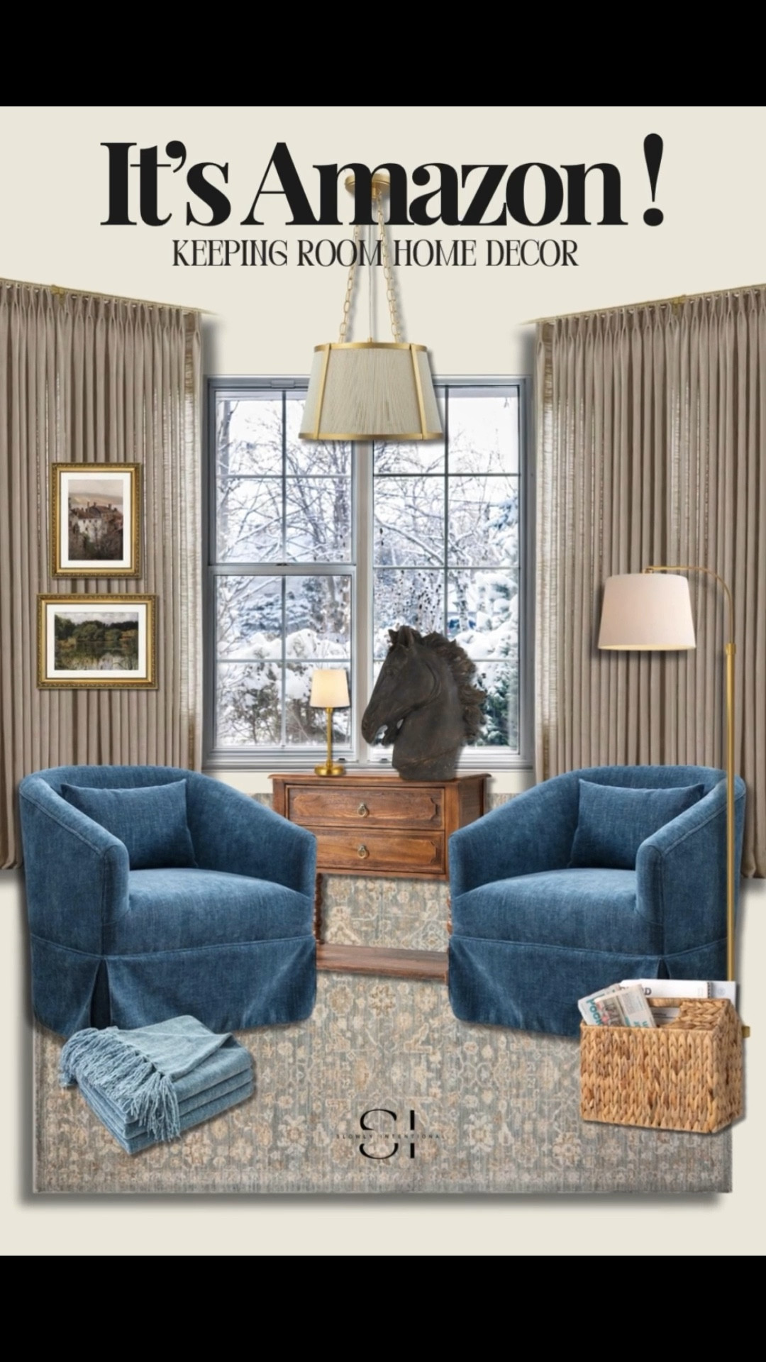 This Amazon keeping room turned out so warm and inviting! The blue swivel chairs bring such a cozy pop of color, while the vintage-style rug ties the whole space together. I added a woven basket for blankets and books to make it feel extra lived-in. It’s that perfect mix of comfortable and collected—proof that you can create a beautiful, timeless space without spending a fortune.

#LTKHome