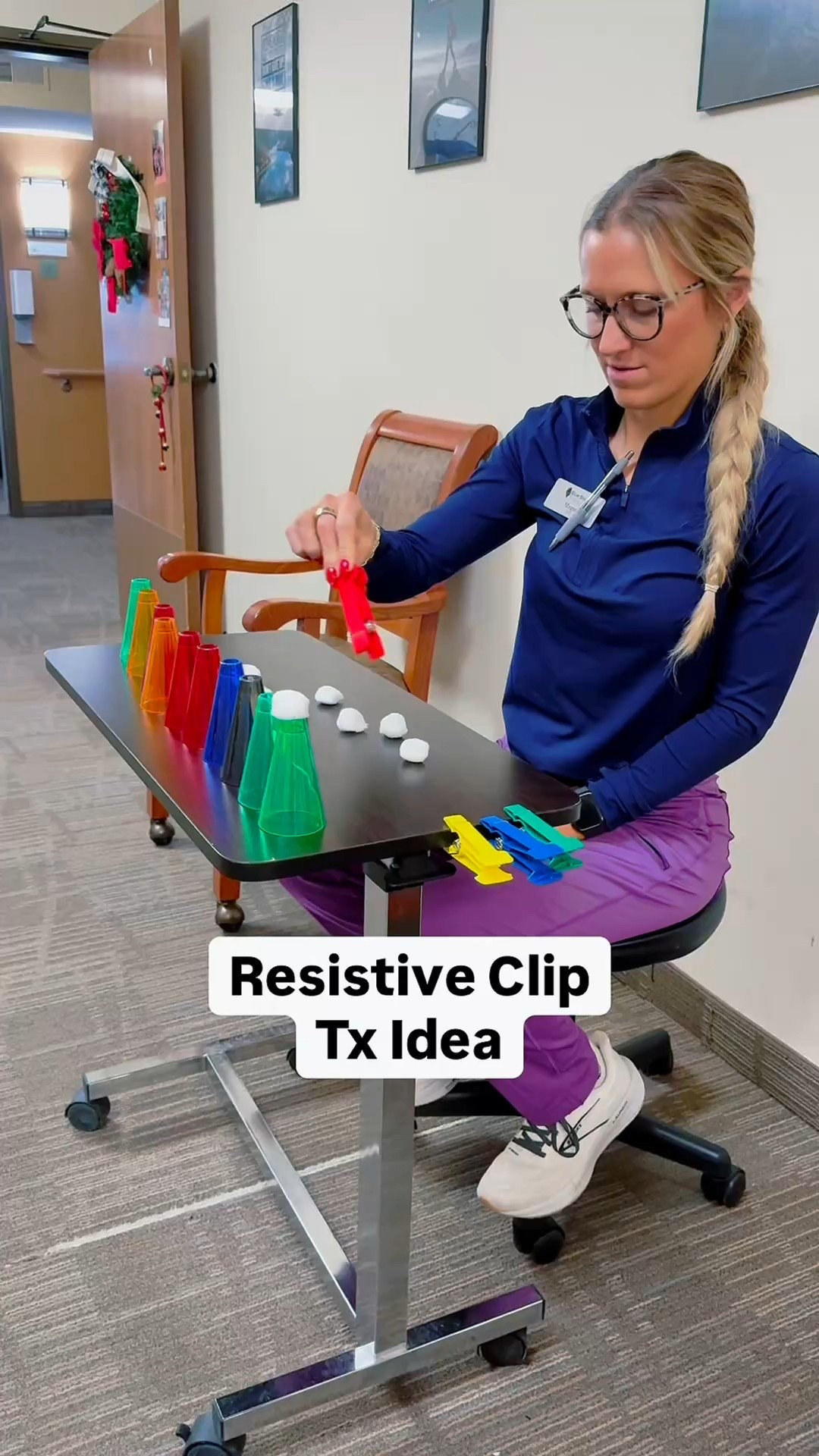 Treatment Idea with Resistive Clips

Instruct pt to grasp items with resistive clips and place on small end of cone to facilitate:

▫️Fine Motor Skills
▫️Concentration
▫️Coordination
▫️UE ROM
▫️Crossing midline

All skills required to carry out functional tasks!

#LTKdayinmylife #LTKWorkwear #LTKootd