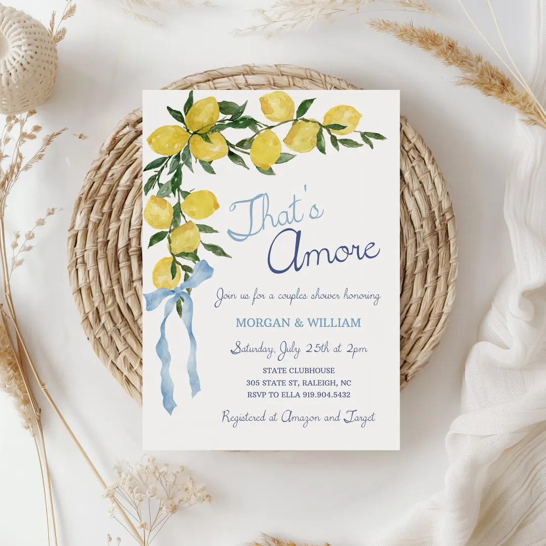 That's Amore Lemon Couples Shower Invitation Italian Lemon Bridal Shower Invite Blue Bow Citrus S... | Etsy (US)
