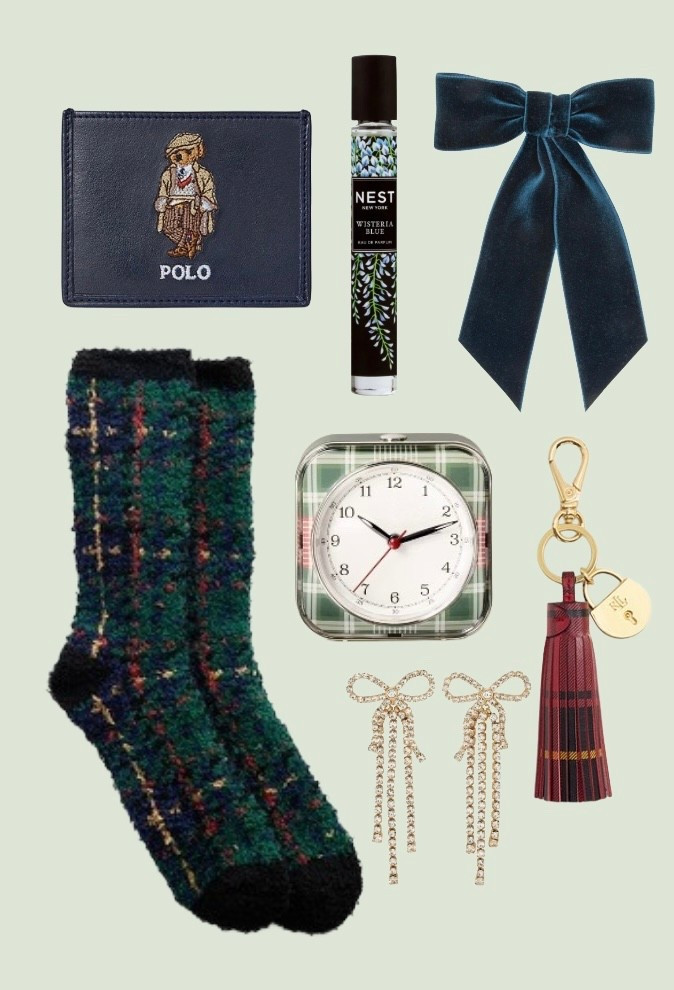 Stocking stuffers for her: Card case, fragrance, hair bow, key chain and of course, fuzzy socks  

#LTKHoliday #LTKGiftGuide