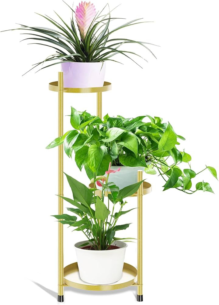 Metal Plant Stands Outdoor, 3 Tier Corner Plant Stands for Indoor Plants Tall, Golden Flower Pot ... | Amazon (US)