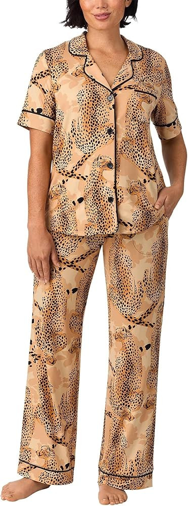 Room Service Women’s Pajama Sets, Short Sleeve Soft Stretch Button-Down Top with Open Leg Pants... | Amazon (US)