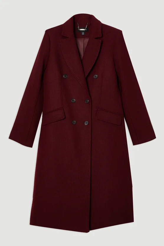 Wool Fitted Double Breasted Tailored Midi Coat | Karen Millen US