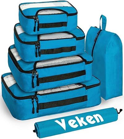 Veken 6 Set Packing Cubes, Travel Luggage Organizers with Laundry Bag & Shoe Bag (Blue) | Amazon (US)