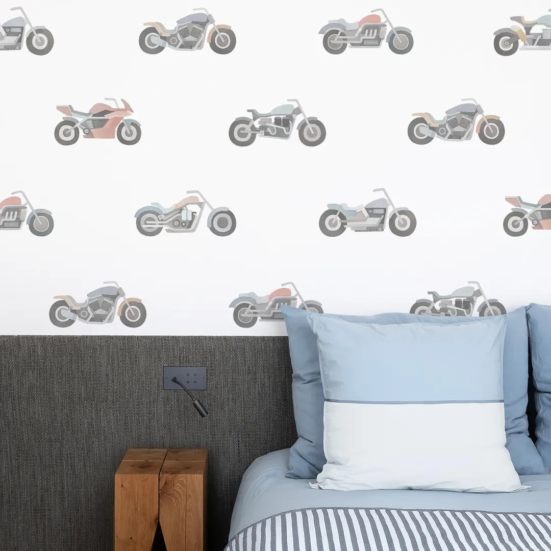 Motorcycle Wall Decals - Nursery Decor, Watercolor Transportation Wall Art, Boy Room Decal, Reusa... | Etsy (US)