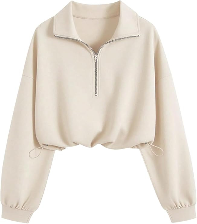 Verdusa Women's Mock Neck Sweatshirt Half Zip Pullover Cropped Sweatshirts Drawstring Top | Amazon (US)