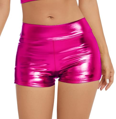 Gatielzana Women's Metallic Rave Booty Shorts Shiny High Waisted Bottoms for Dance Festival, Hot Pink, S | Amazon (US)