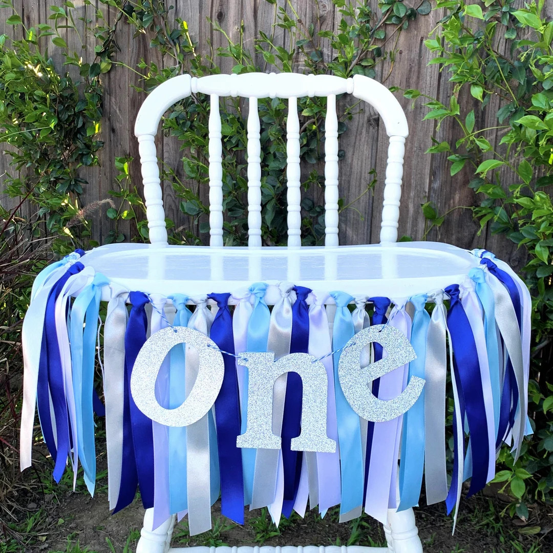 Blue White and Silver High Chair Banner. Baby Boy First Birthday Banner. Smash Cake Photo Prop. 1... | Etsy (US)