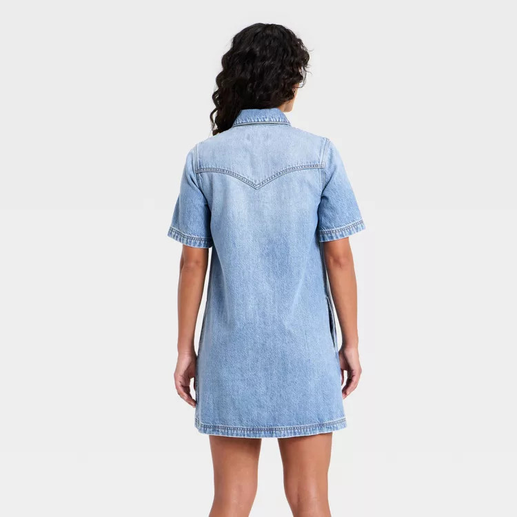 Women's Short Sleeve Denim Mini Shirtdress - Universal Thread™ Medium Wash M | Target