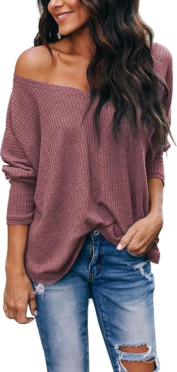 Albe Rita Women's Casual V-Neck Batwing Sleeve Pullover Tops | Amazon (US)