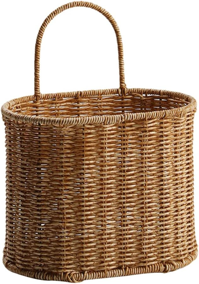 VOSAREA Woven Storage Basket Wall Hanging: Handmade Plastic Wall Basket Plant Holder Shelf Basket... | Amazon (US)